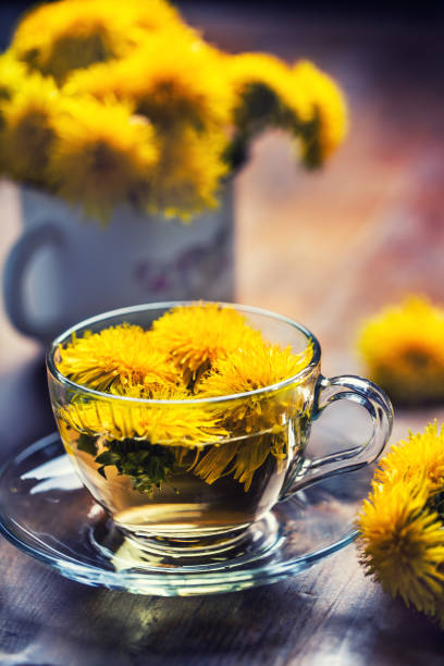 istock Cup of dandelion tea on rustic wooden table 951845982