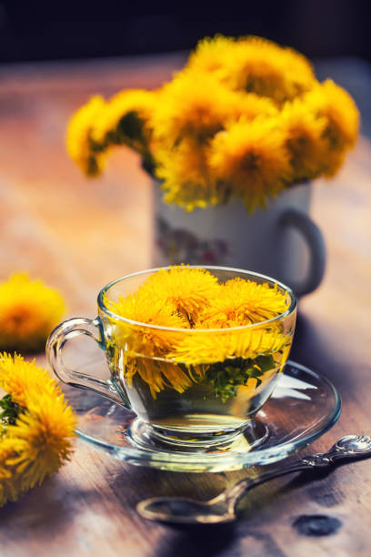 istock Cup of dandelion tea on rustic wooden table 951845984