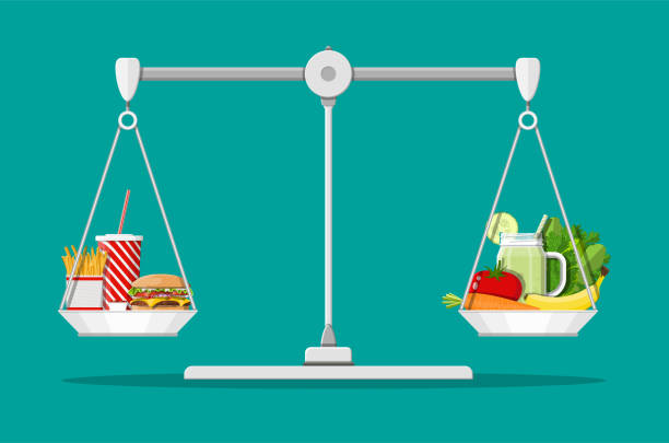 fettig cholesterin vs. vitamine essen - hamburger schnellgericht stock-grafiken, -clipart, -cartoons und -symbole