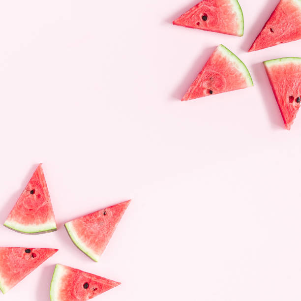 istock Watermelon pattern on pastel pink background. Flat lay, top view 951846180