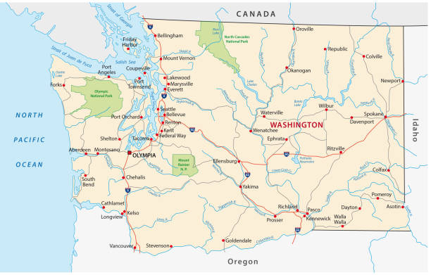 ワシントン州道路地図 - washington state state map outline点のイラスト素材／クリップアート素材／マンガ素材／アイコン素材