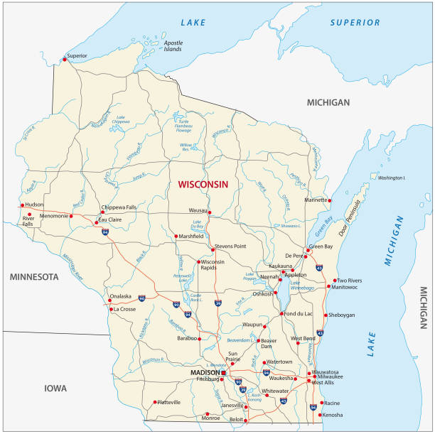 wisconsin road map wisconsin road vector map minnesota map stock illustrations