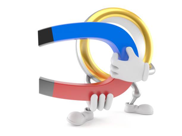 istock Wedding ring character holding horseshoe magnet 951856340