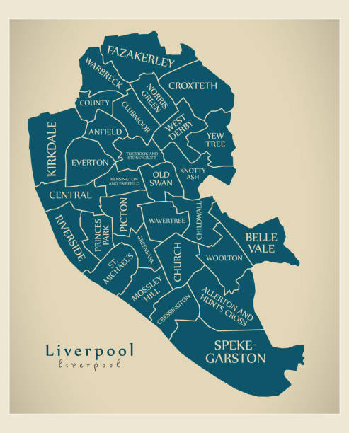 현대 도시 지도-워드와 타이틀 영국으로 영국 리버풀 시 - liverpool stock illustrations