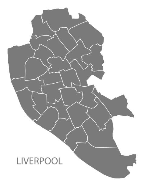 mapa miasta liverpool z szarym kształtem sylwetki ilustracji - liverpool stock illustrations