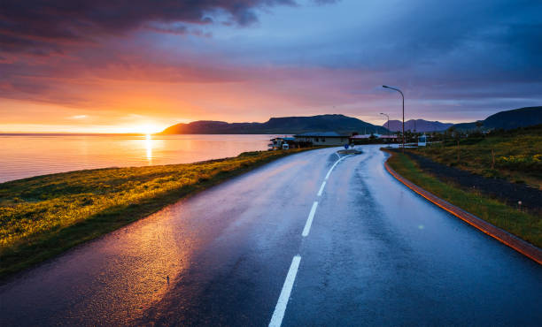 istock Lake sunrise and Beautiful road view 951860832