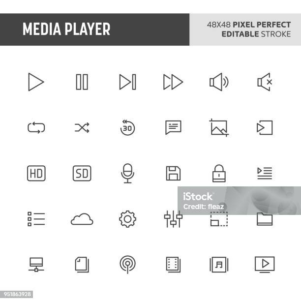 Ilustración de Media Player Vector Botón Set y más Vectores Libres de Derechos de Ícono - Ícono, MP3 Player, Botón pulsador