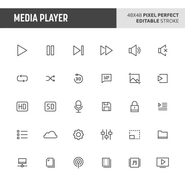 Vector illustration of Media Player Vector Button Set