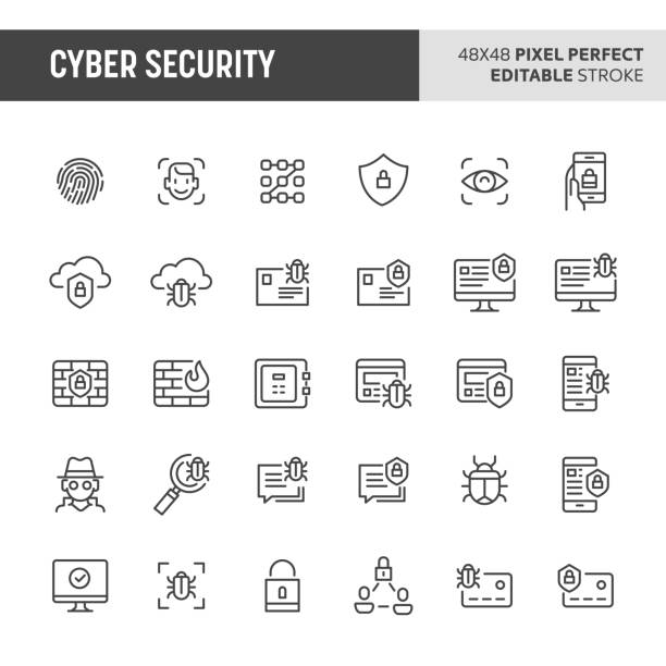 ilustraciones, imágenes clip art, dibujos animados e iconos de stock de conjunto de iconos de vector de ciber seguridad - firewall