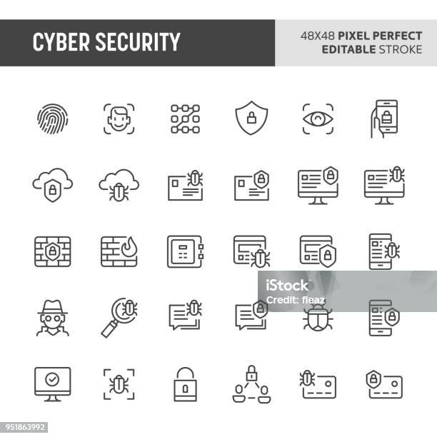Cyber Security Vector Icon Set Stock Illustration - Download Image Now - Icon Symbol, Network Security, Ransomware