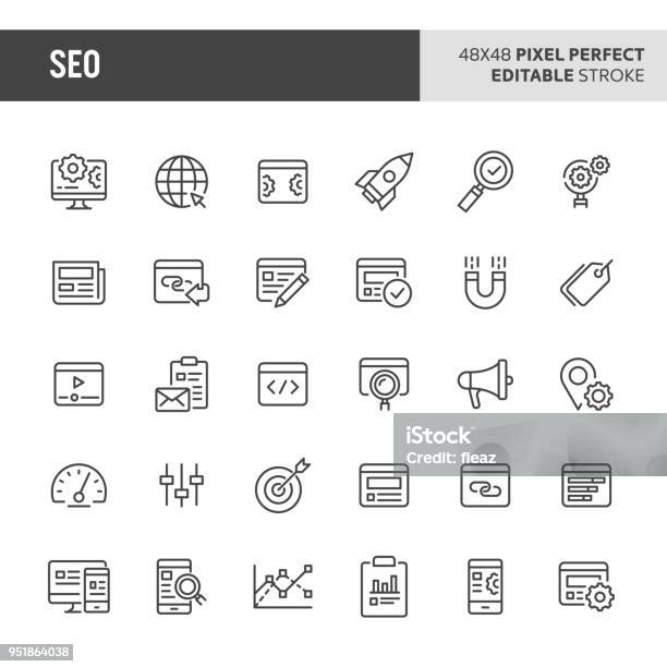 Search Engine Optimisation Vector Icon Set Stock Illustration - Download Image Now - Icon Symbol, Dashboard - Vehicle Part, Newspaper