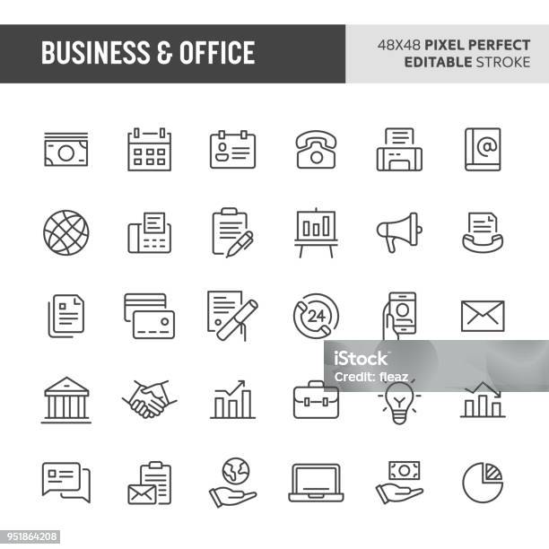 Business Office Vector Icon Set Stock Illustration - Download Image Now - Icon Symbol, Touching, Office