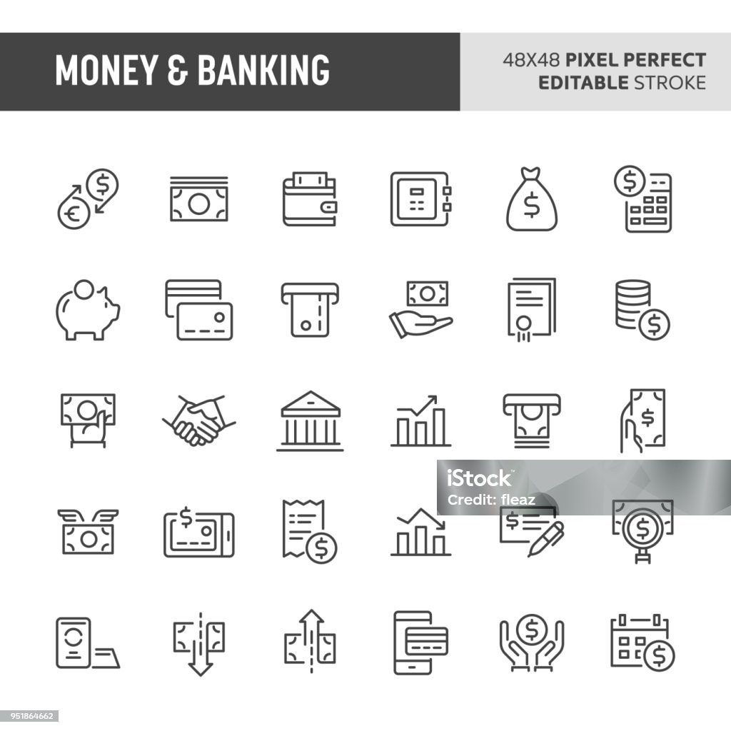 Geld & Banking Vektor Icon-Set - Lizenzfrei Icon Vektorgrafik