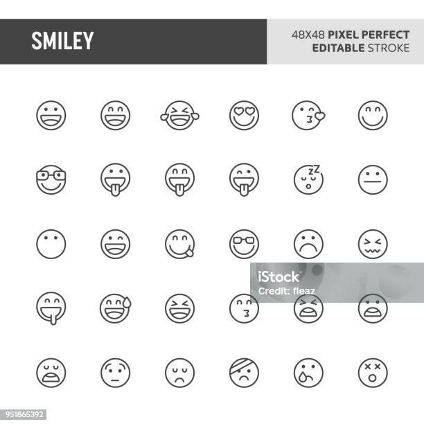 Smiley Vector Icon Set Vecteurs libres de droits et plus d'images vectorielles de Icône - Icône, Émoticon, Smiley anthropomorphique