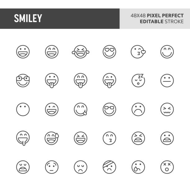 웃는 벡터 아이콘 세트 - sadness depression smiley face happiness stock illustrations