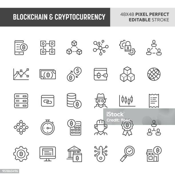 Blockchain Cryptocurrency Vector Icon Set Stock Illustration - Download Image Now - Icon Symbol, Blockchain, Cryptocurrency