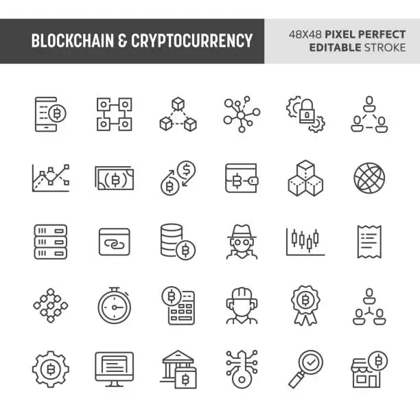 Vector illustration of Blockchain & Cryptocurrency Vector Icon Set