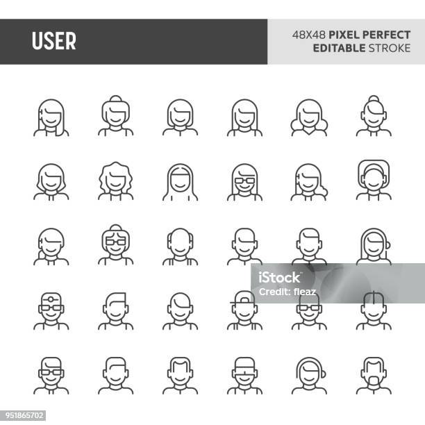 User Vector Icon Set Stock Illustration - Download Image Now - Icon Symbol, People, Human Face