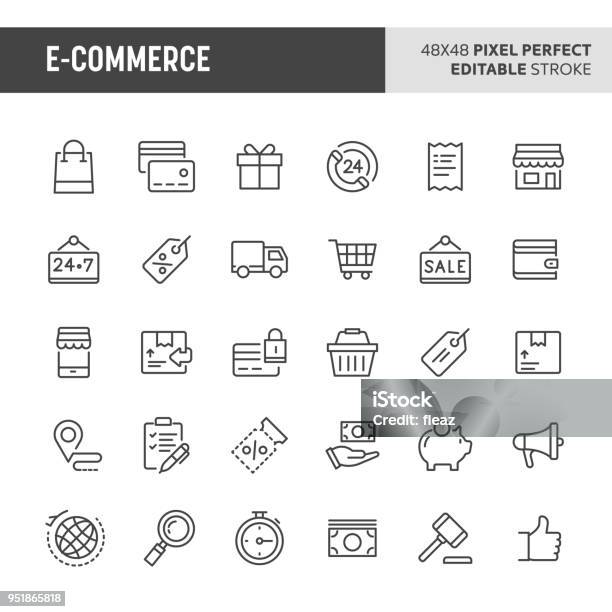 Ecommerce Vector Icon Set Stock Illustration - Download Image Now - Icon Symbol, E-commerce, Store