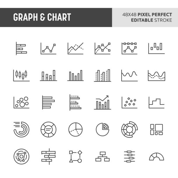 illustrazioni stock, clip art, cartoni animati e icone di tendenza di set di icone grafico & vettore grafico - graph arrow sign chart single line