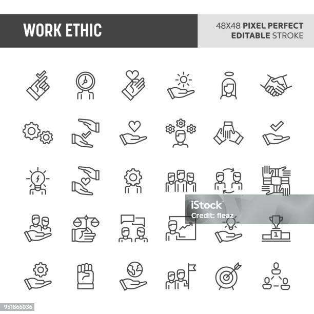 Work Ethic Vector Icon Set Stock Illustration - Download Image Now - Icon Symbol, Morality, Honesty