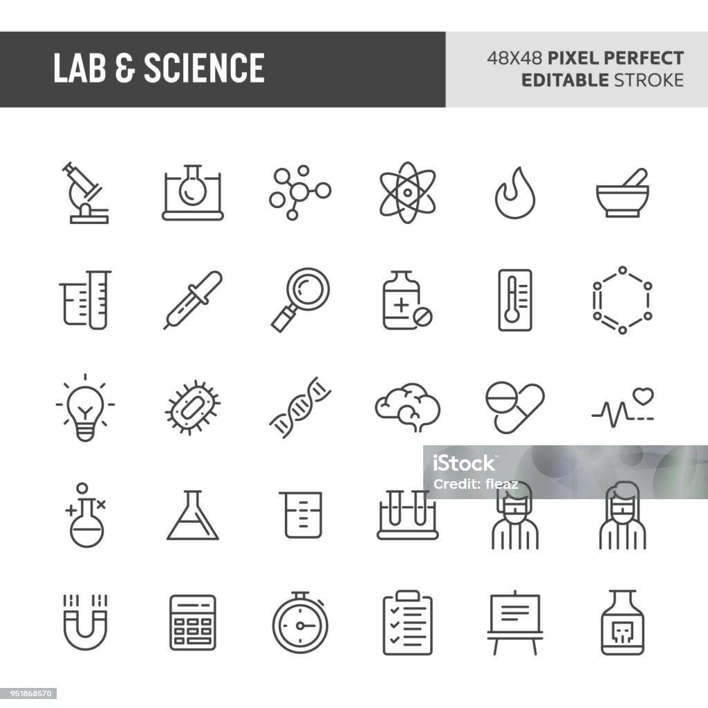 Lab & Wissenschaft Vektor Icon-Set - Lizenzfrei Icon Vektorgrafik