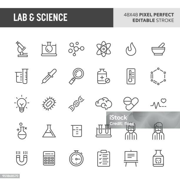 Set Di Icone Lab Science Vector - Immagini vettoriali stock e altre immagini di Icona - Icona, Scienza, Laboratorio