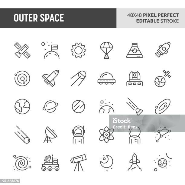 Outer Space Vector Icon Set Stock Illustration - Download Image Now - Icon Symbol, Outer Space, Astronaut