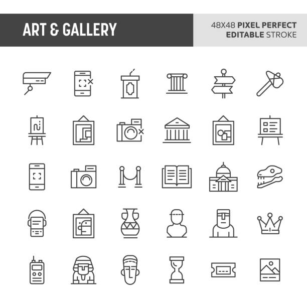 Art & Gallery Vector Icon Set 30 thin line icons associated with art and gallery with symbols such as historical object, artworks and museum related objects are included in this set. 48x48 pixel perfect vector icon with editable stroke. extinct photos stock illustrations