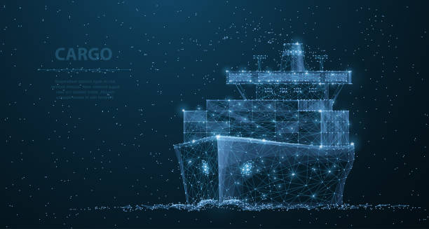 Worldwide cargo ship. Polygonal wireframe mesh art. Transportation, logistic, shipping concept illustration or background vector art illustration