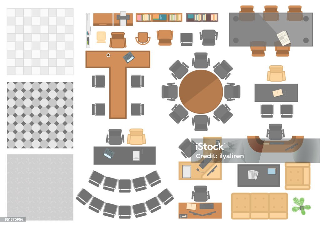 Office Workplace Elements Set Of Modern Vector Objects Stock ...