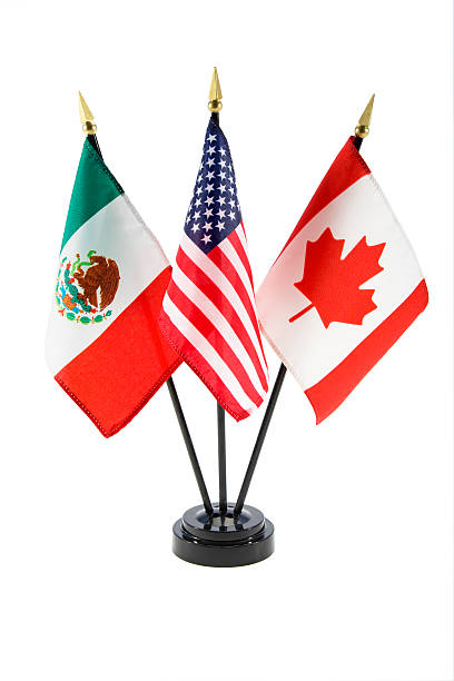 Flags of Mexico, United States, and Canada stock photo