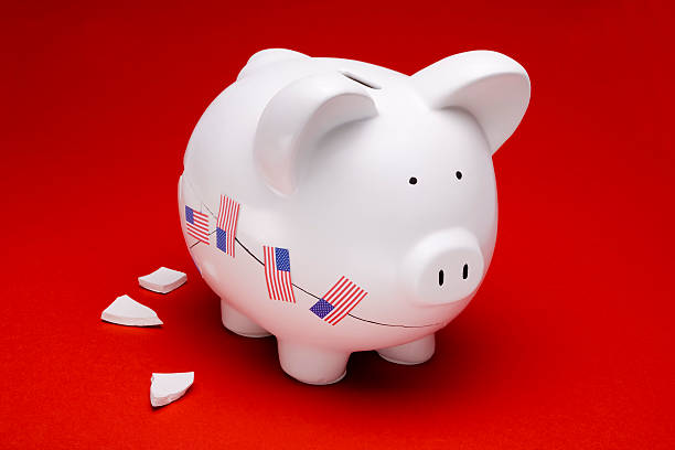 United States banking crisis-red background stock photo