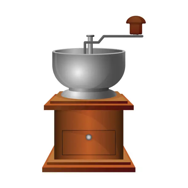 Vector illustration of Old coffee grinder with long handle on wooden stand