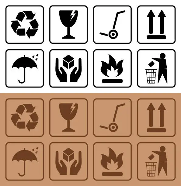 Vector illustration of Packaging symbols and Cardboard Box Icons