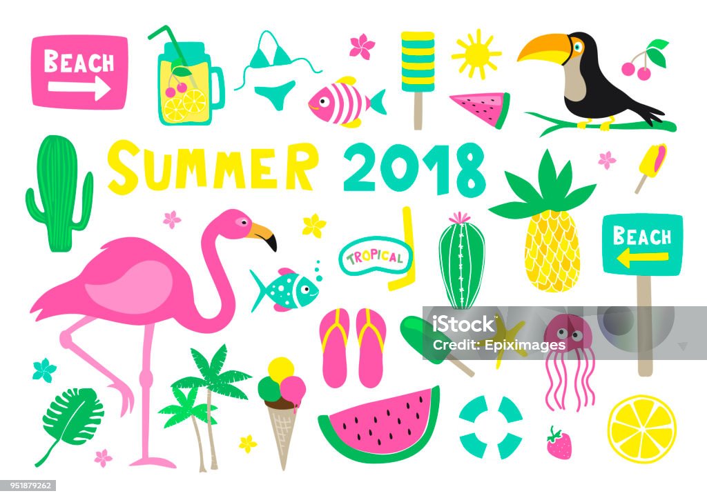 Summer 2018 Colorful Vector Collection Set on white background great Summer 2018 Colorful Vector Collection Set on white background Cactus stock vector