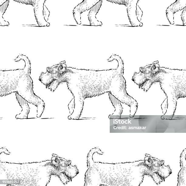 Pattern Of The Terriers On A Walk Stock Illustration - Download Image Now - Dog, Black And White, Airedale Terrier