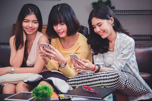 Group young woman happy with online shopping.