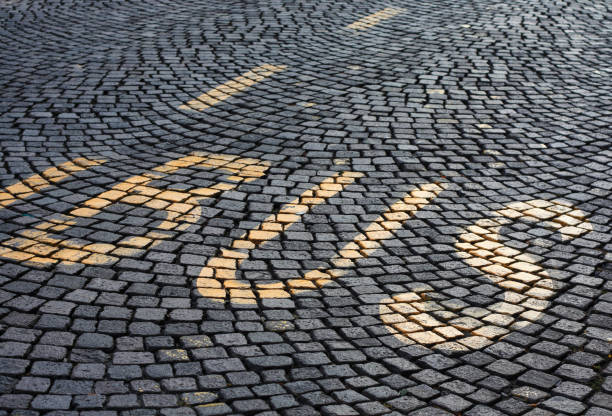 Painted inscription Bus on the road surface
