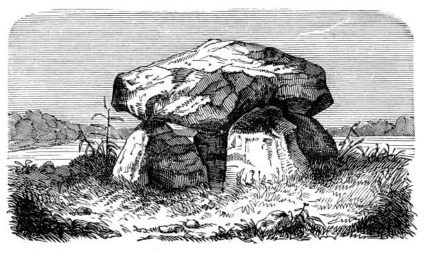 illustrations, cliparts, dessins animés et icônes de dolmen, une tombe mégalithique avec une grande plate pierre posée sur ceux debout, trouvés principalement en grande-bretagne et en france. - dolmen stone grave ancient