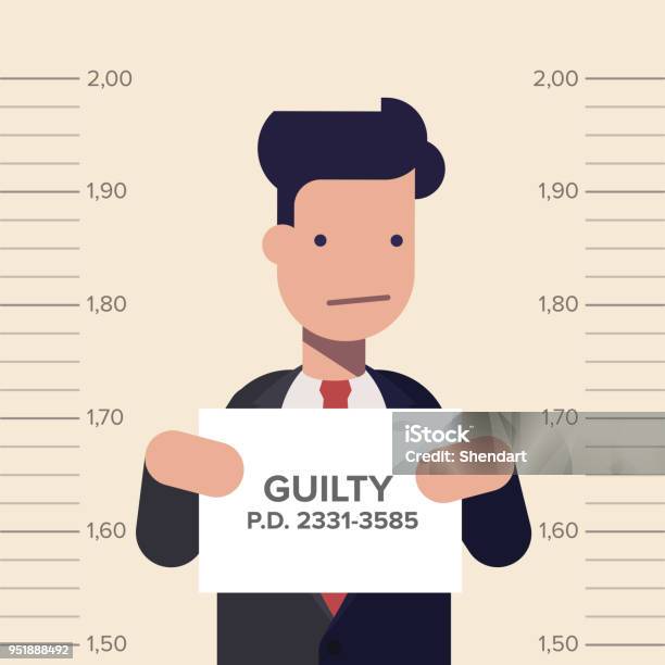 Homme Daffaires Coupable Capturé Ou Gestionnaire Avec Id Signe Sur Sa Main Commerciales Malhonnêtes De Concept Illustration Vectorielle Plane En Style Cartoon Vecteurs libres de droits et plus d'images vectorielles de Malfaiteur