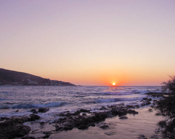 Sunset at Gialiskari bay on Ikaria island Sunset at Gialiskari bay on Ikaria island croyde photos stock pictures, royalty-free photos & images