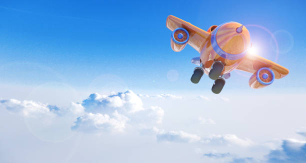 istock Cartoon airplane flying above clouds 951889496