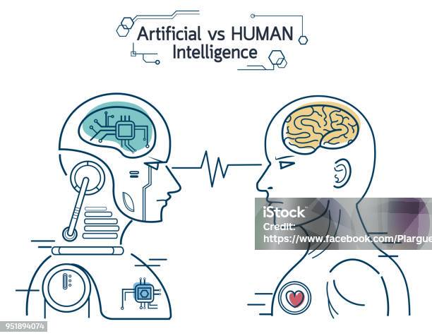 Robot Vs Human Ai Artificial Intelligence And Human Intelligence Concept Business Disruptive Illustration Vector Line Design To Banner Stock Illustration - Download Image Now