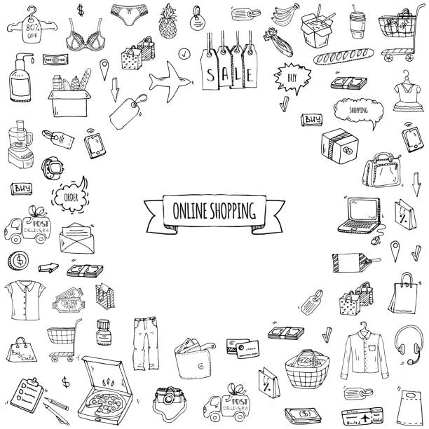 ikony zakupów online - shopping bag obrazy stock illustrations