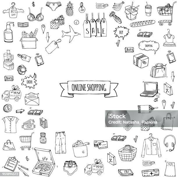 Online Shopping Icons Stock Illustration - Download Image Now - Retail, Shopping, Doodle