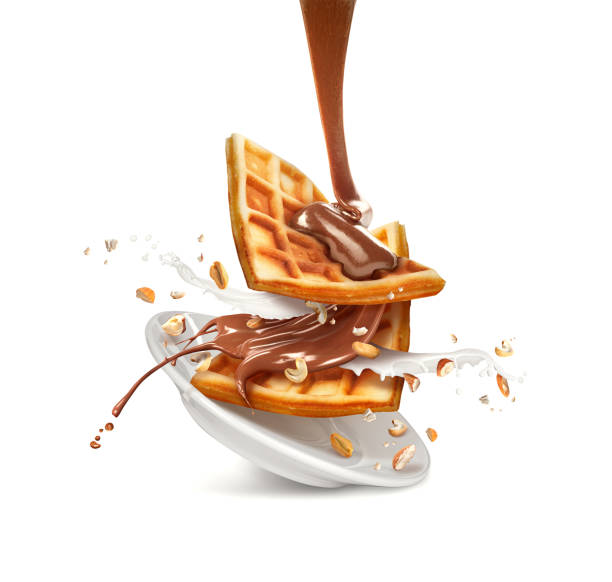 istock Belgian waffles on a plate with chocolate and milk and nuts isolated on a white background 951900406