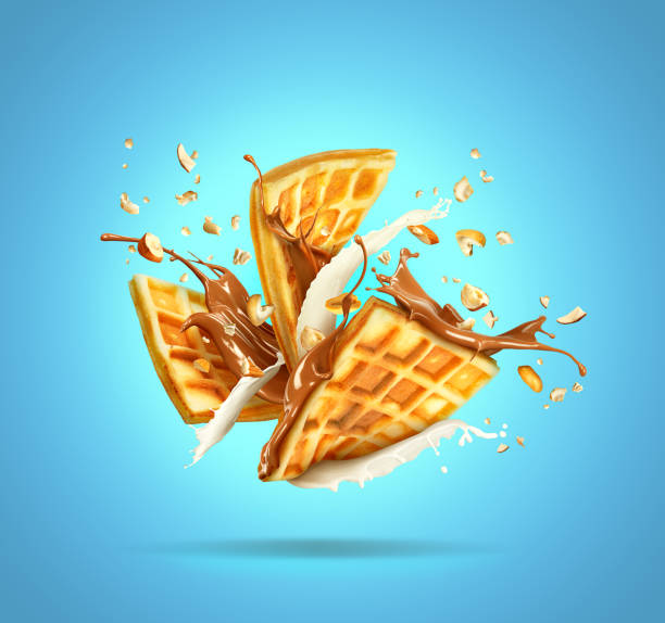 istock Three Belgian wafers with milk, chocolate and nuts isolated on a blue background 951901032