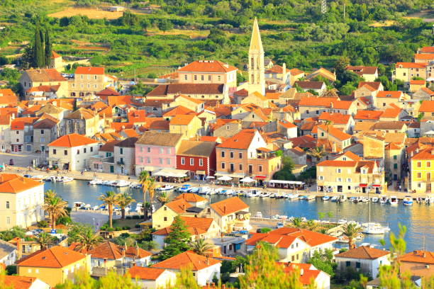 istock Hvar Island in Croatia, Starigrad town, panoramic view 951911642