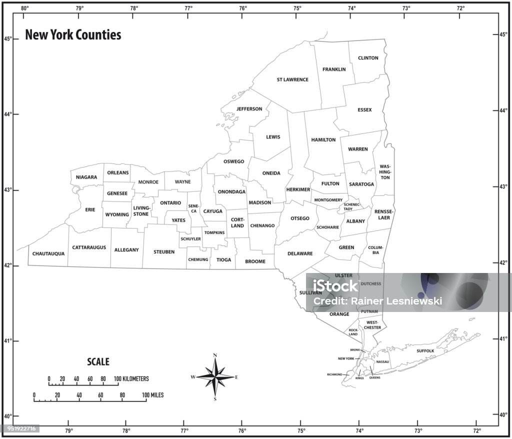 New York State Outline Administrative And Political Map In Black And